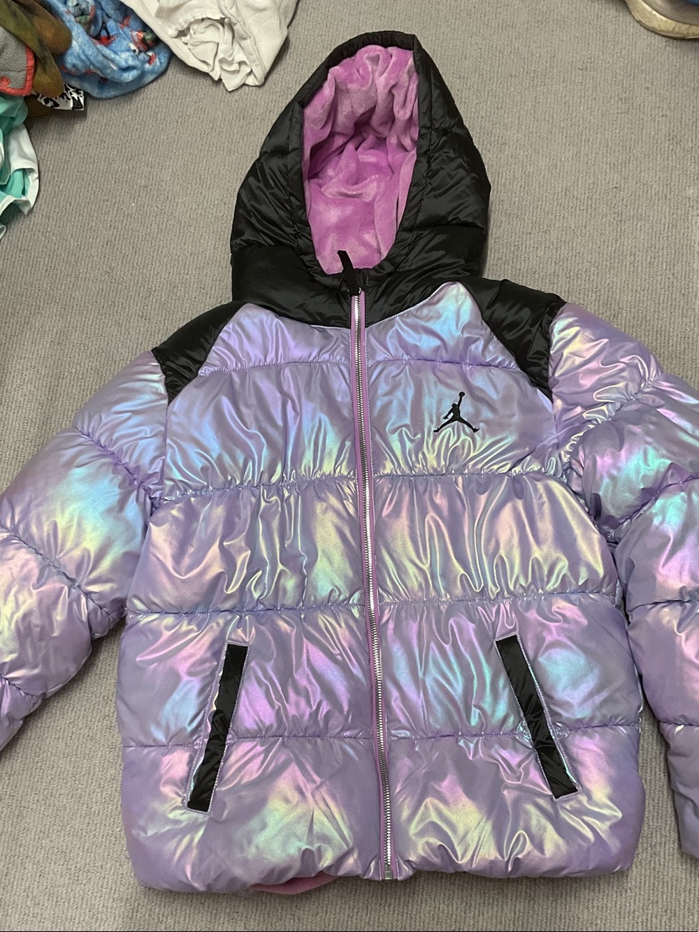 Jordan Kids Iridescent Lavender Puffer Jacket with Black Accents